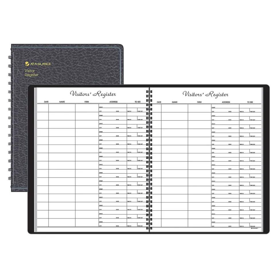 AT-A-GLANCE Visitor Register Book, 8 1/2" x 11", Black