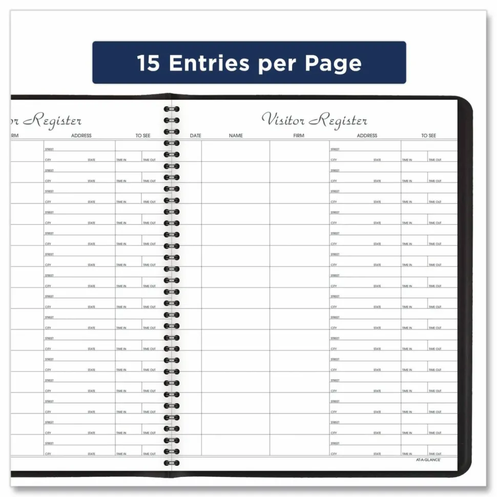 AT-A-GLANCE Visitor Register Book, 8 1/2" x 11", Black