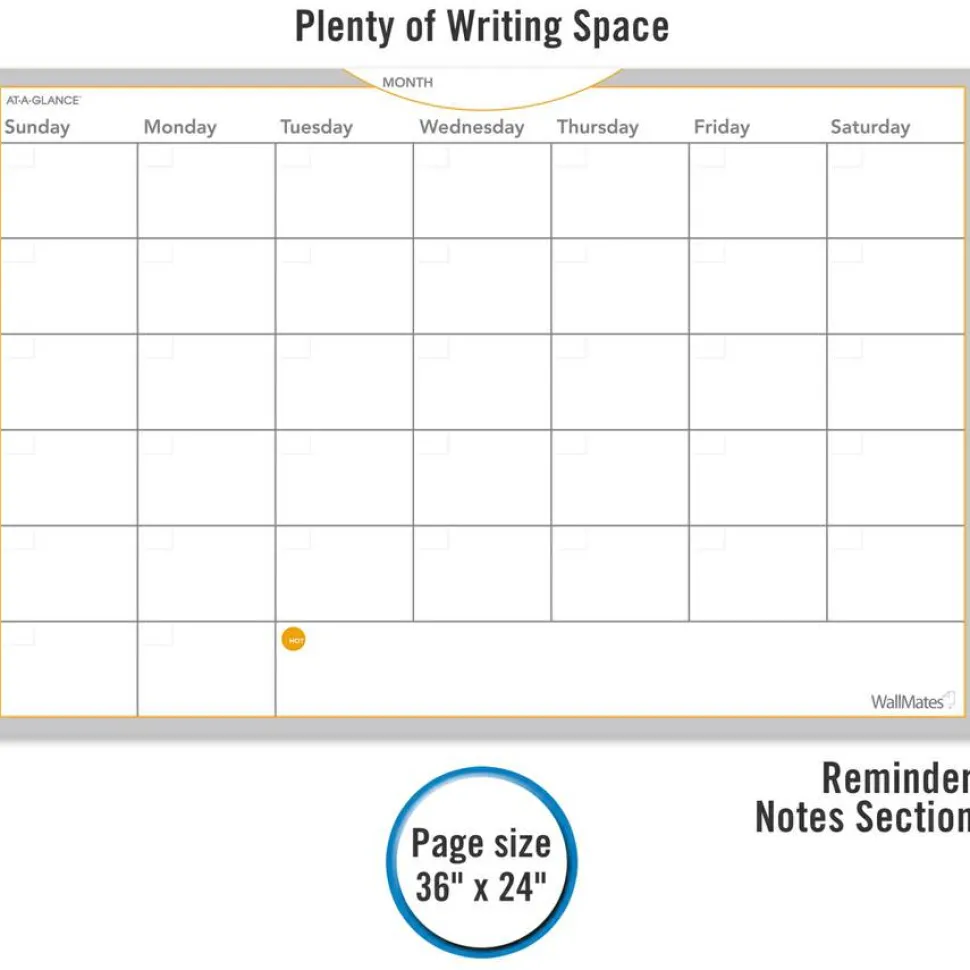 AT-A-GLANCE WallMates Monthly Dry-Erase Calendar, 24" x 36", Undated Calendar
