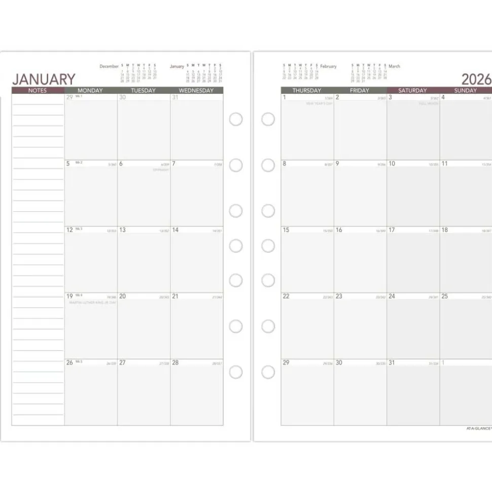 AT-A-GLANCE 2026 Weekly Planner Refill, Loose-Leaf, Desk Size, 5 1/2" x 8 1/2", 2026 Calendar