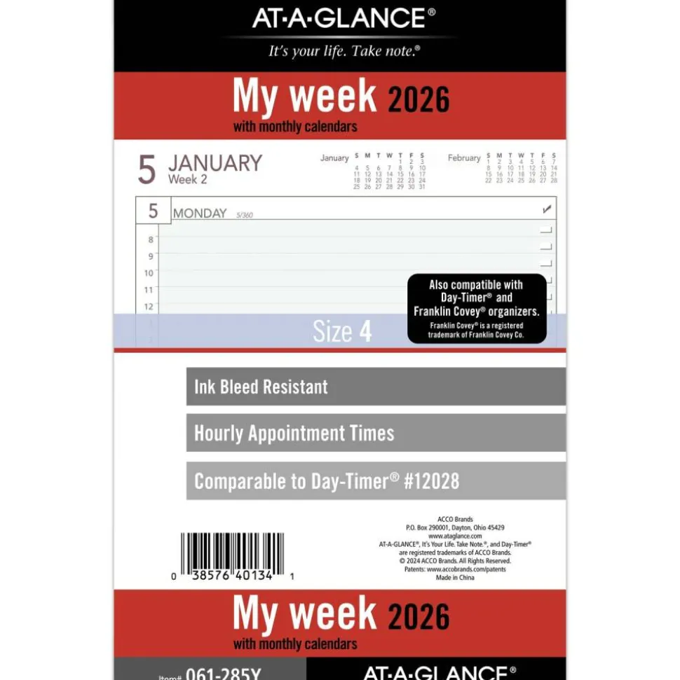 AT-A-GLANCE 2026 Weekly Planner Refill, Loose-Leaf, Desk Size, 5 1/2" x 8 1/2", 2026 Calendar