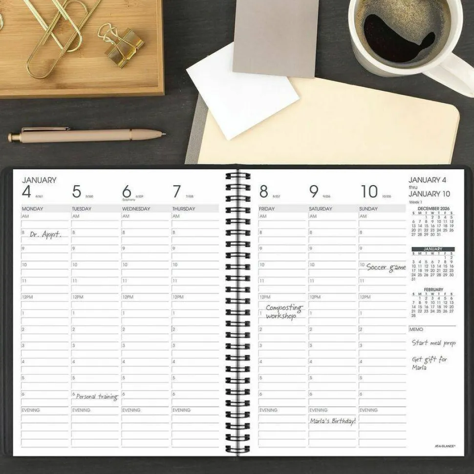 AT-A-GLANCE Weekly Vertical-Column Appointment Book Ruled for Hourly Appointments, 8.75 x 7, Black Cover, 13-Month: Jan 2027 to Jan 2028, 2027 Calendar