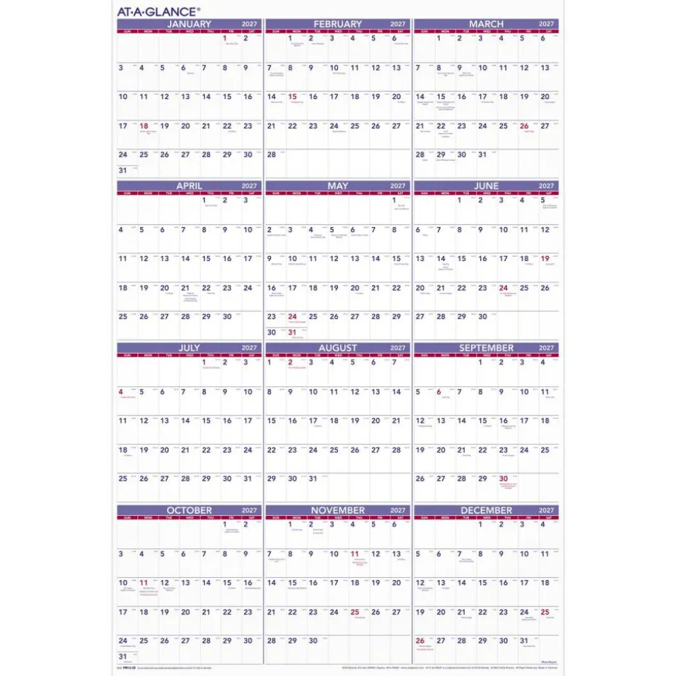 AT-A-GLANCE 2027 Yearly Wall Calendar, Extra Large, 24" x 36"