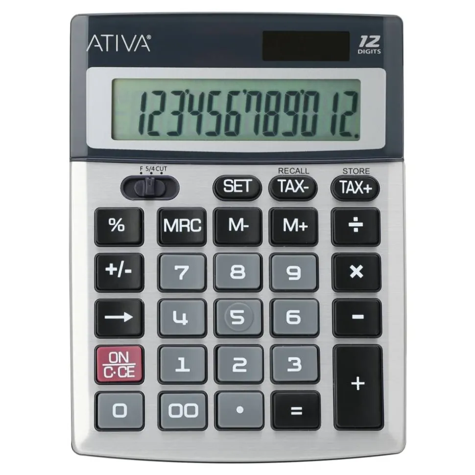 Ativa 12-Digit Desktop Calculator, Silver/Black