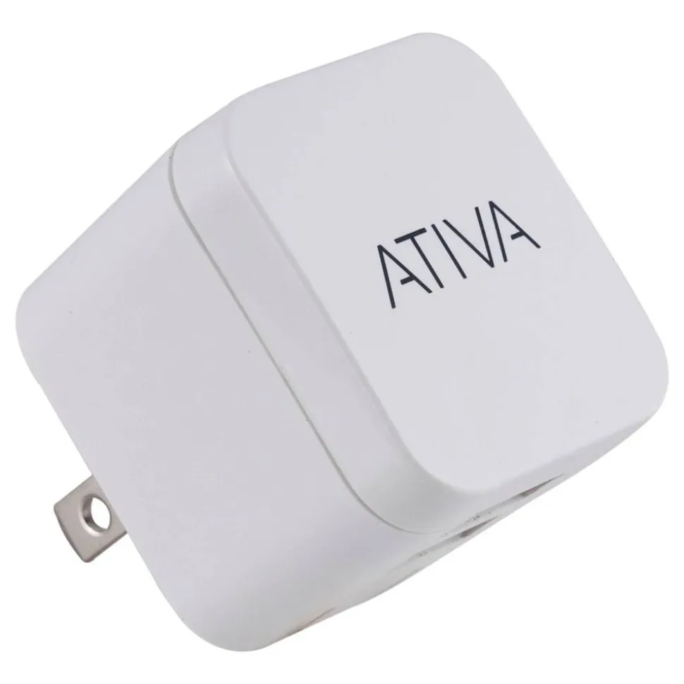 Ativa Dual-Port USB Wall Charger, White, 45861