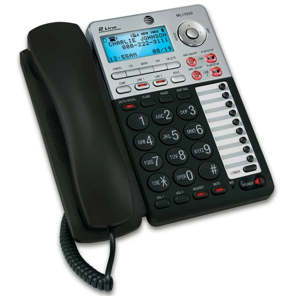 AT&T ML17939 2-Line Corded Phone with Speakerphone & Digital Answering System, Black