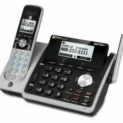 AT&T TL88102 Cordless Two-Line Digital Answering System, Base and Handset, Black/Silver