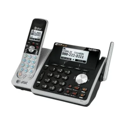AT&T TL88102 Cordless Two-Line Digital Answering System, Base and Handset, Black/Silver