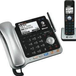 AT&T TL86109 DECT 6.0 Digital 2-Line Corded/Cordless Phone With Digital Answering System, Silver/Black