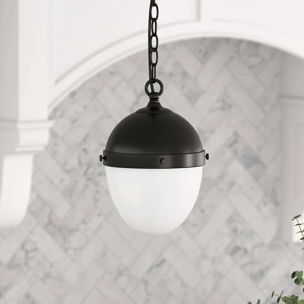 Aurelia 8" Wide Pendant with Glass Shade in Blackened Bronze/White Milk