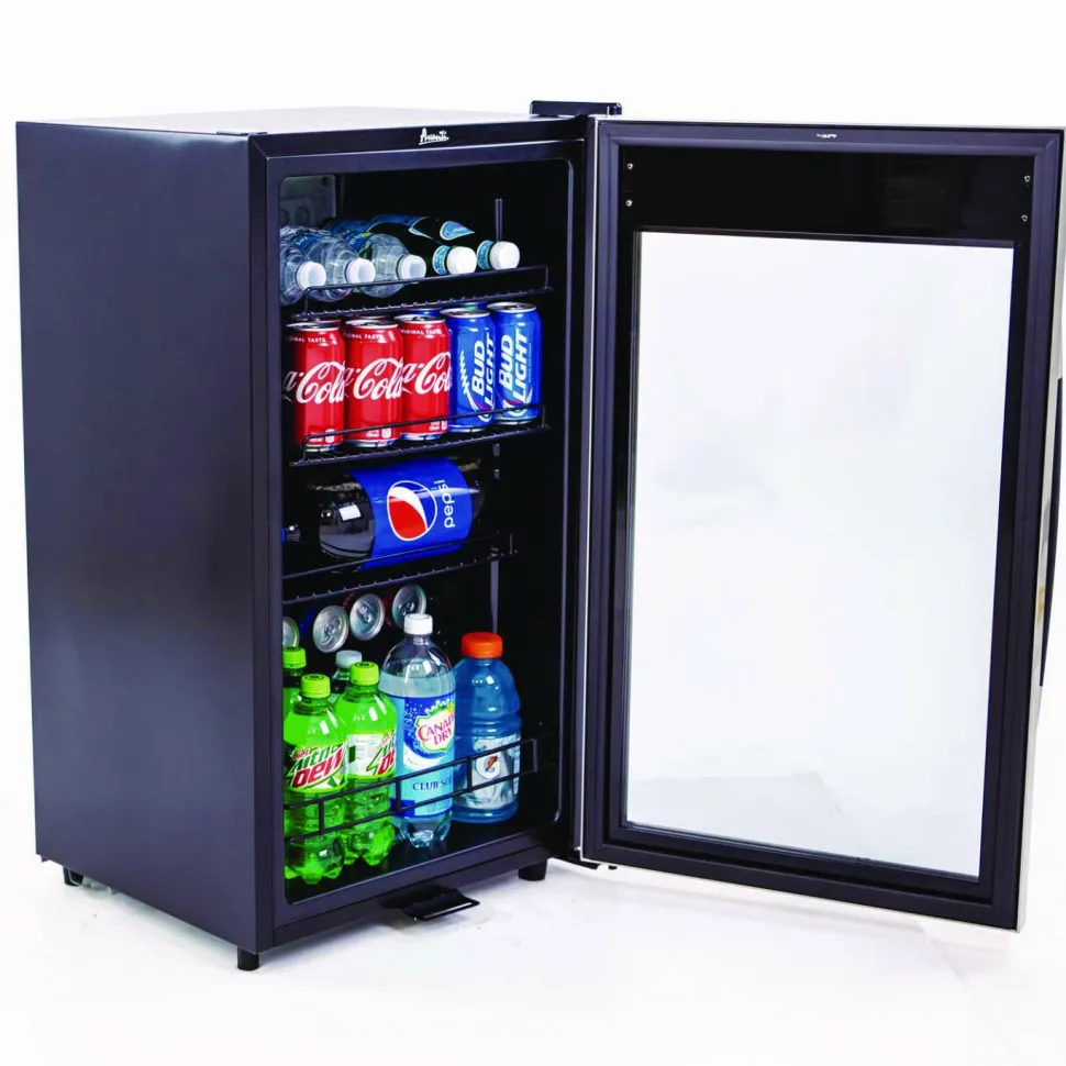 Avanti 3.0 Cu Ft Showcase Beverage Cooler Refrigerator, Black/Stainless Steel