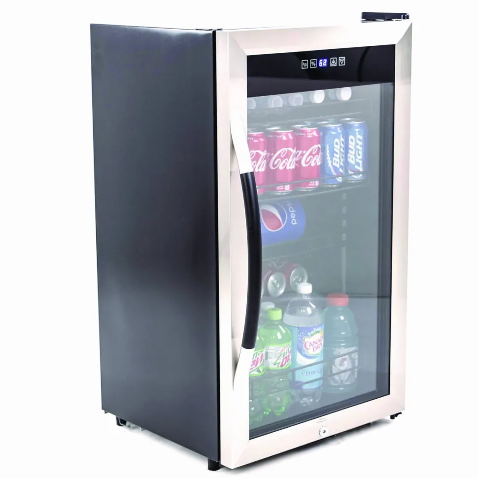 Avanti 3.0 Cu Ft Showcase Beverage Cooler Refrigerator, Black/Stainless Steel
