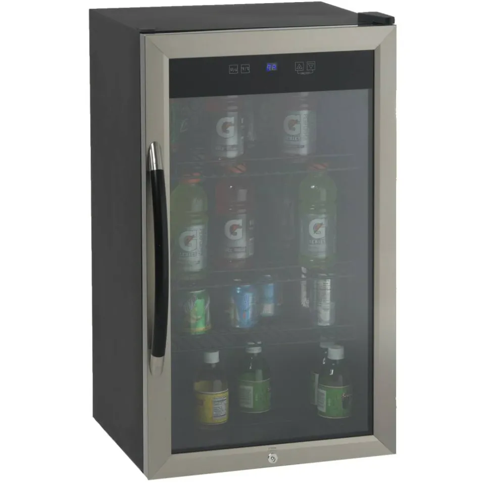 Avanti 3.0 Cu Ft Showcase Beverage Cooler Refrigerator, Black/Stainless Steel