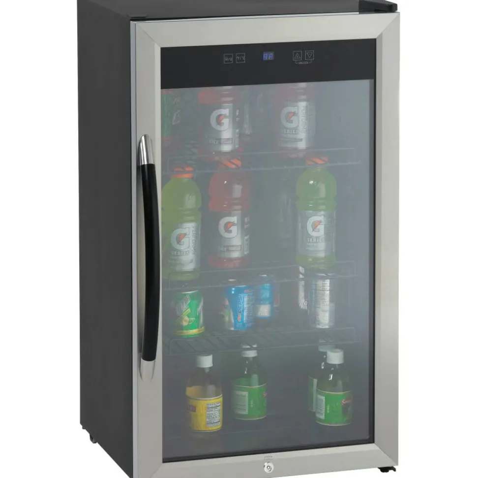 Avanti 3.0 Cu Ft Showcase Beverage Cooler Refrigerator, Black/Stainless Steel