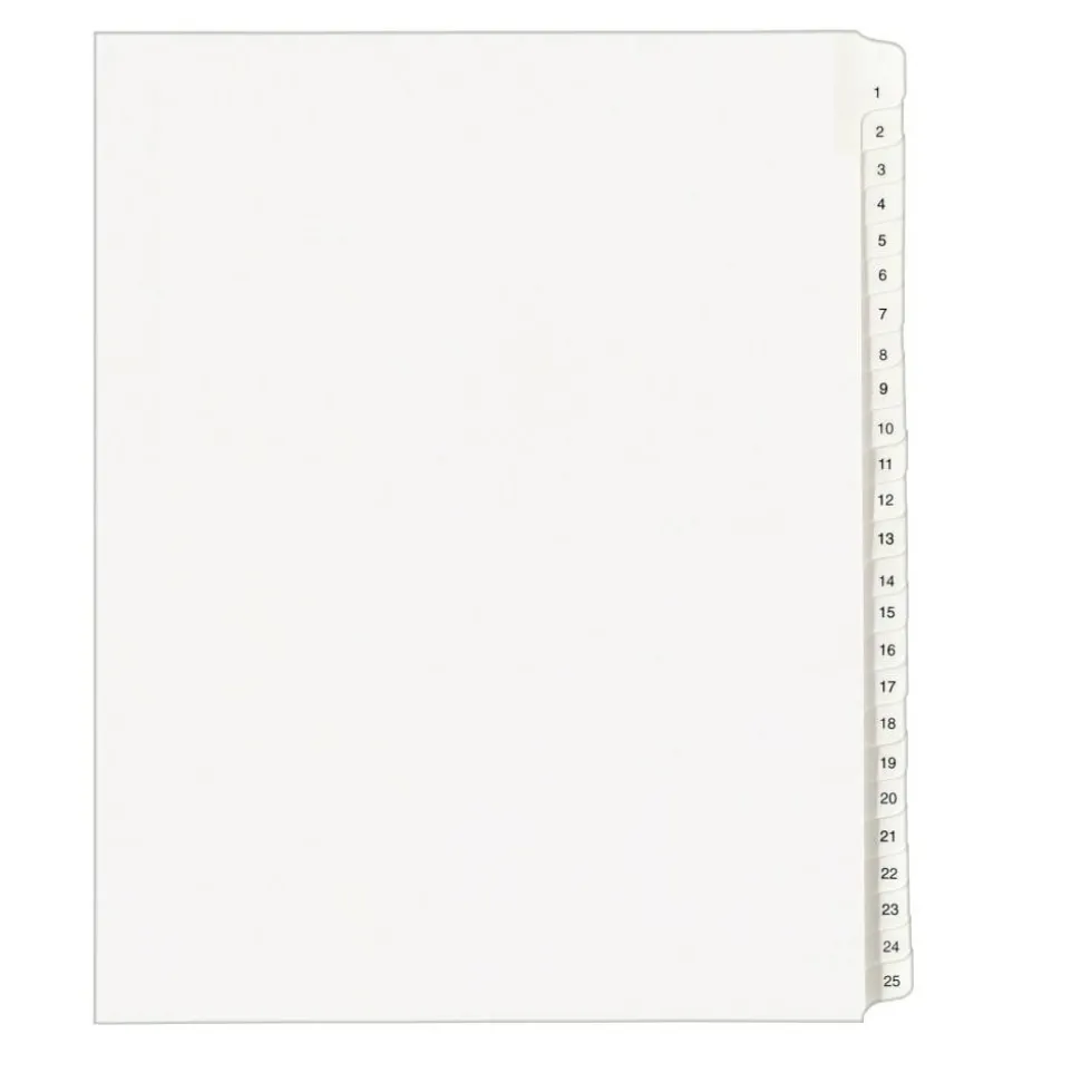 Avery Allstate-Style Collated Legal Exhibit Dividers, 8 1/2" x 11", White Dividers/White Tabs, 1–25, Pack Of 25 Tabs