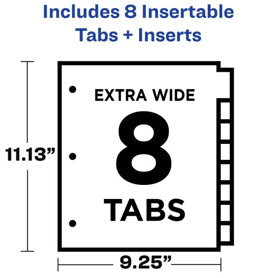 Avery Big Tab Extra-Wide Insertable Dividers, Clear Reinforced, White/Clear, 8-Tab
