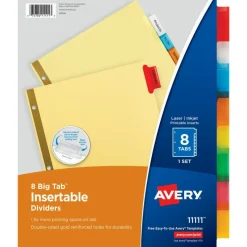 Avery Big Tab Insertable Dividers, Gold Reinforced, Buff/Multicolor, 8-Tab