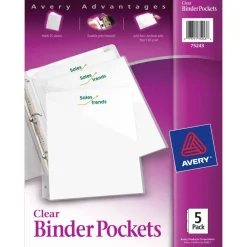 Avery Binder Pockets For 3 Ring Binders, Clear, Pack Of 5 Binder Pockets