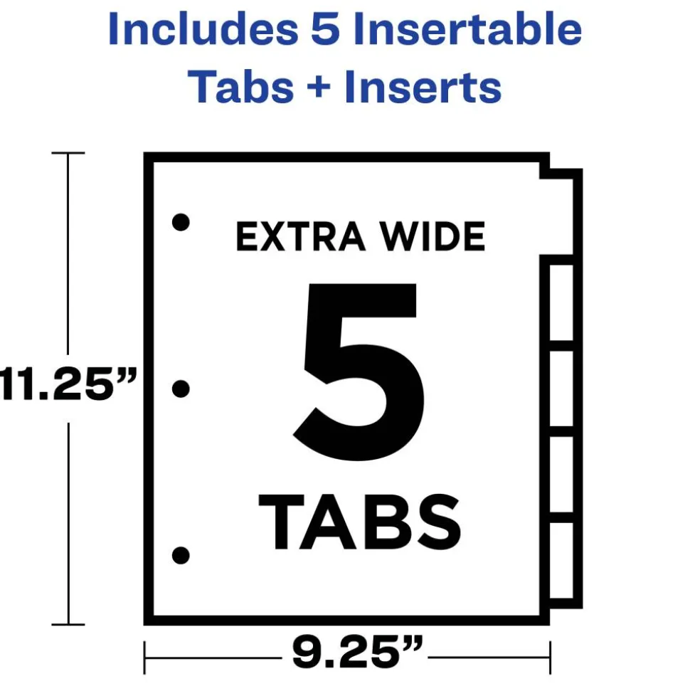 Avery Dividers for 3 Ring Binders, 5-Tab Binder Dividers, Two-Pocket Plastic Binder Dividers, Insertable Big Tab, Multicolor, 1 Set (11906)