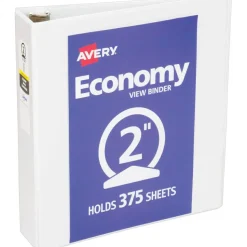 Avery Economy View 3 Ring Binder, 2" Round Rings, White, 1 Binder