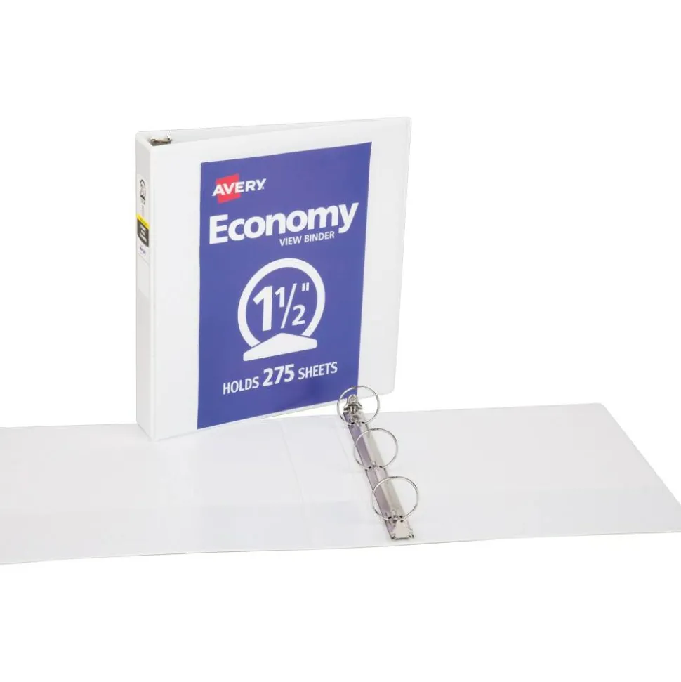 Avery Economy View 3 Ring Binder, 1.5" Round Rings, White, 1 Binder