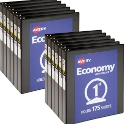 Avery Economy View 3-Ring Binder, 1" Round Rings, Black, Pack Of 12