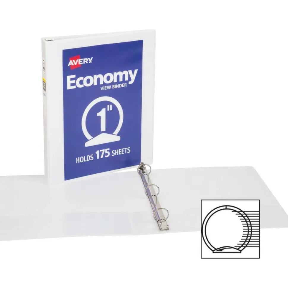 Avery Economy View 3-Ring Binder, 1" Round Rings, White