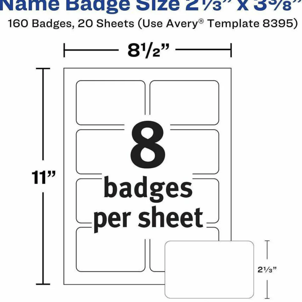 Avery Flexible Name Badge Labels, 2 1/3" x 3 3/8", White, Box Of 160