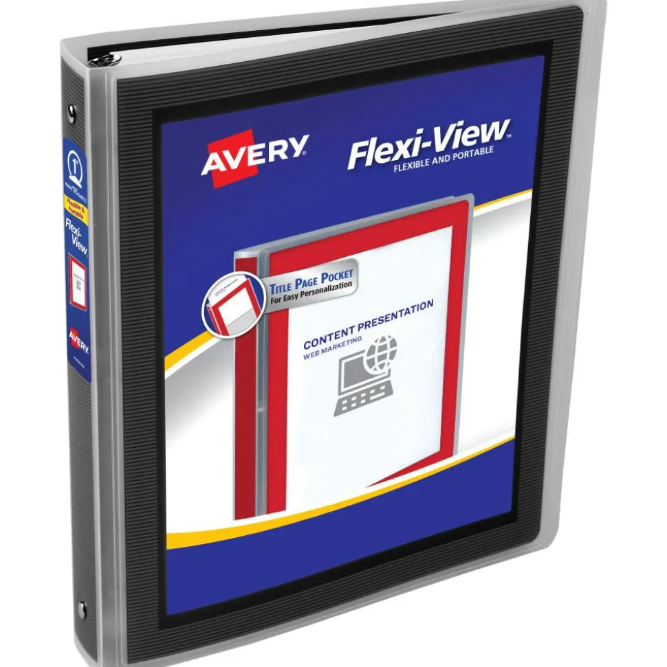 Avery Flexi-View 3 Ring Binder, 1" Round Rings, Black, 1 Binder