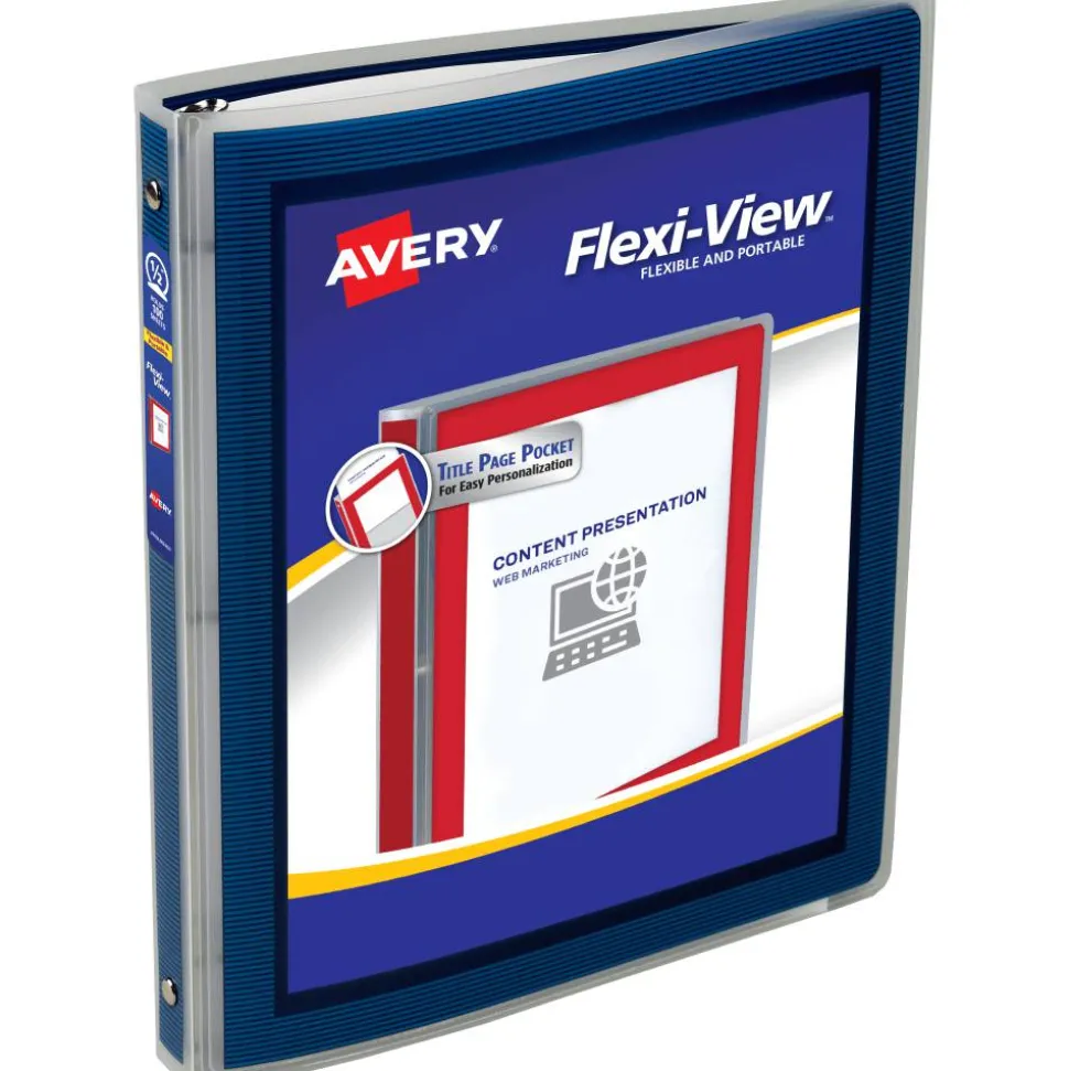 Avery Flexi-View 3 Ring Binder, 1/2" Round Rings, Navy Blue, 1 Binder