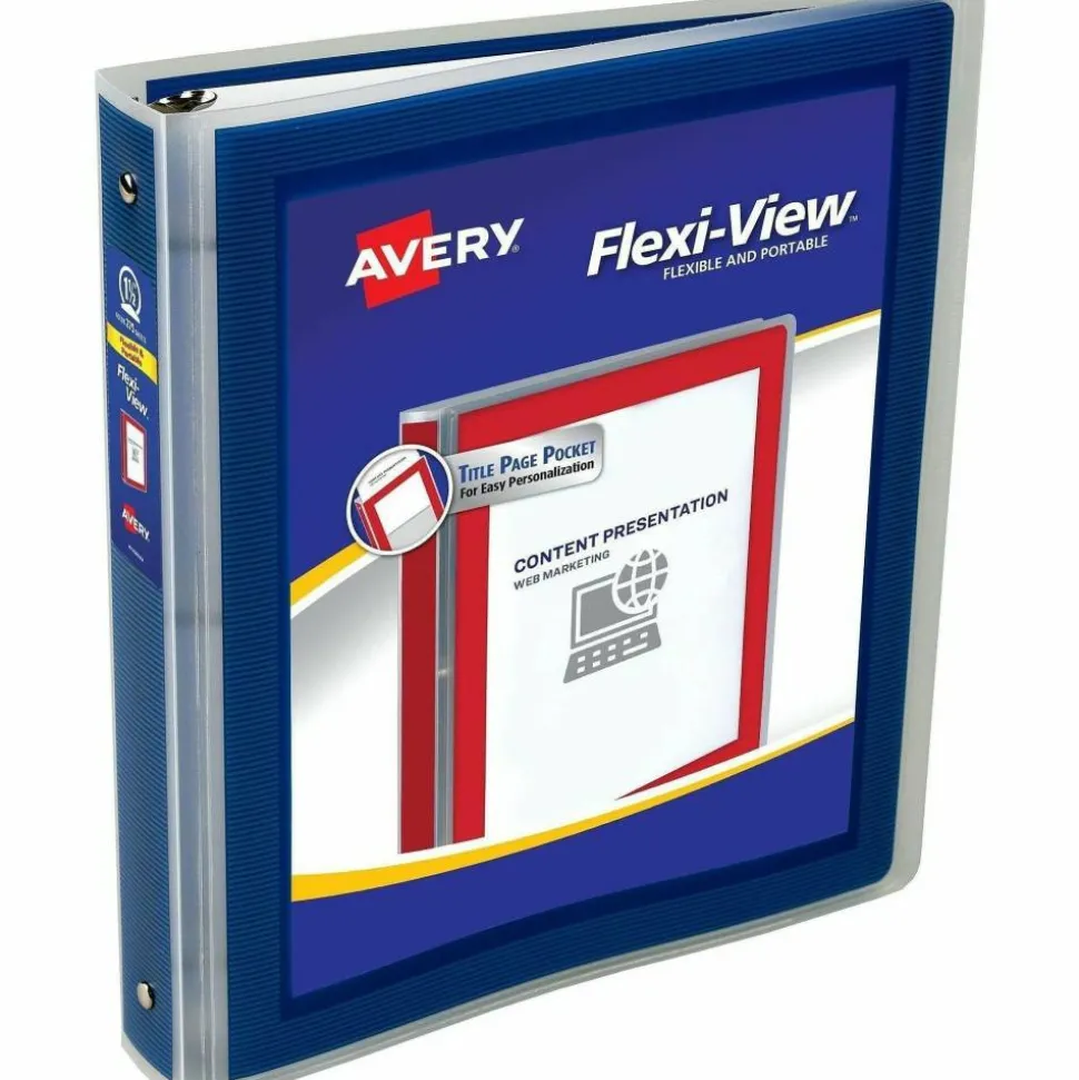 Avery Flexi-View 3-Ring Binder, 1 1/2" Round Rings, Navy