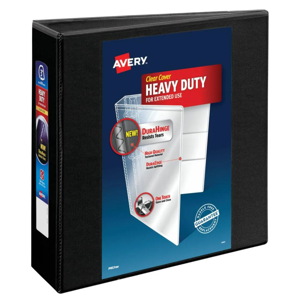Avery Heavy-Duty View Binder with DuraHinge, 3", Locking One Touch EZD Rings, 3 Rings, Black, 1 Binder