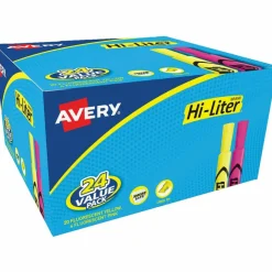 Avery Hi-Liter Desk Style Highlighters, Chisel Tip, Assorted Colors, Pack Of 24