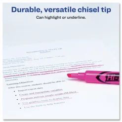 Avery Hi-Liter Highlighters, SmearSafe, Chisel Tip, Desk-Style, Fluorescent Pink, Box Of 12