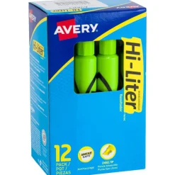 Avery Hi-Liter Highlighters, SmearSafe, Chisel Tip, Desk-Style, Fluorescent Green, Box Of 12