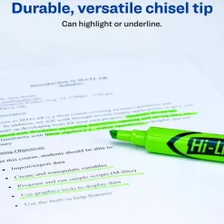 Avery Hi-Liter Highlighters, SmearSafe, Chisel Tip, Desk-Style, Fluorescent Green, Box Of 12