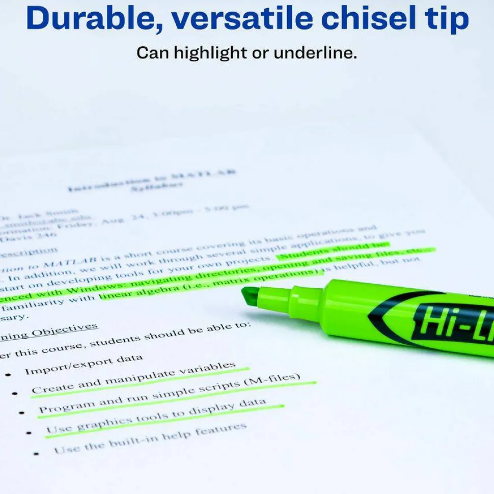 Avery Hi-Liter Highlighters, SmearSafe, Chisel Tip, Desk-Style, Fluorescent Green, Box Of 12
