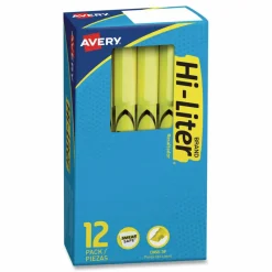 Avery HI-LITER Pen-Style Highlighters, Fluorescent Yellow Ink, Chisel Tip, Yellow/Black Barrel, Dozen