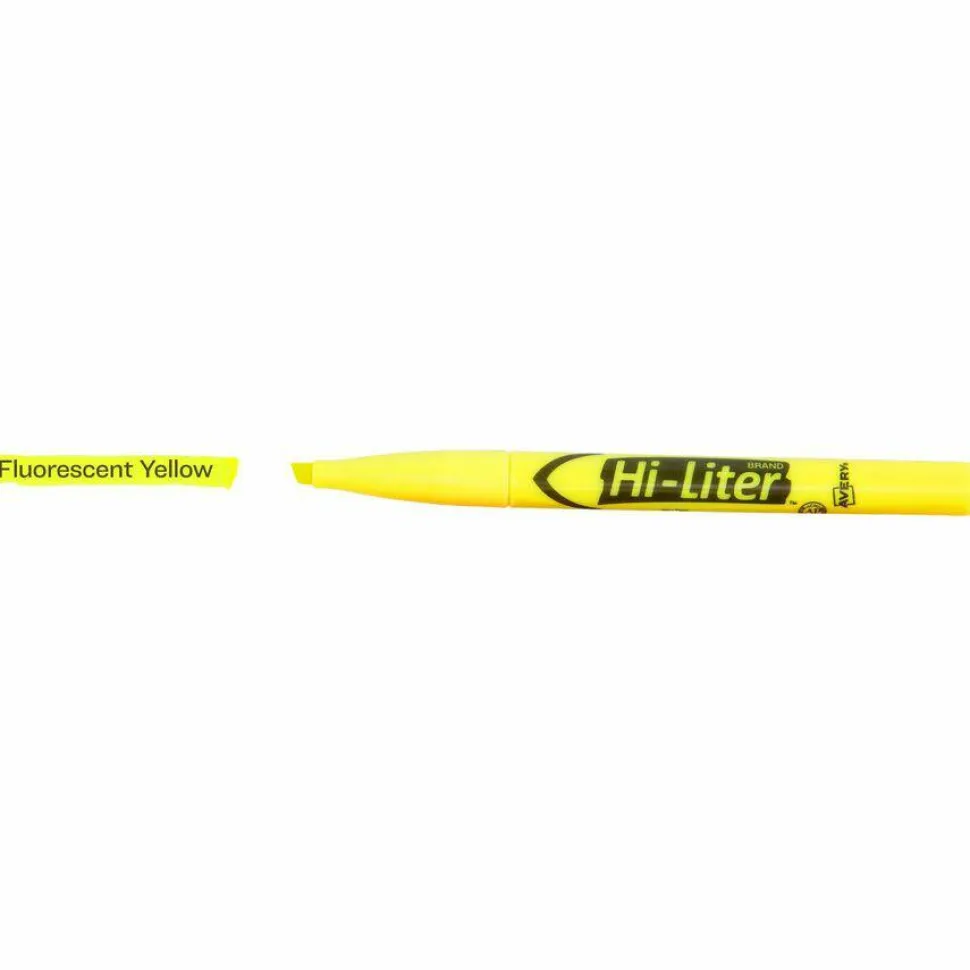 Avery HI-LITER Pen-Style Highlighters, Fluorescent Yellow Ink, Chisel Tip, Yellow/Black Barrel, Dozen