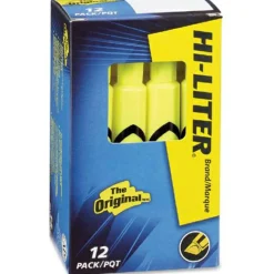 Avery Hi-Liter SmearSafe Highlighters, Chisel Tip, Desk-Style, Flourescent Yellow, Pack Of 12 Highlighters