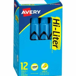 Avery Hi-Liter SmearSafe Highlighters, Chisel Tip, Desk-Style, Fluorescent Blue, Pack Of 12 Highlighters