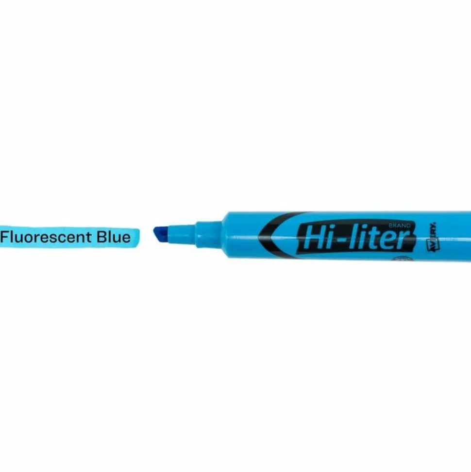 Avery Hi-Liter SmearSafe Highlighters, Chisel Tip, Desk-Style, Fluorescent Blue, Pack Of 12 Highlighters