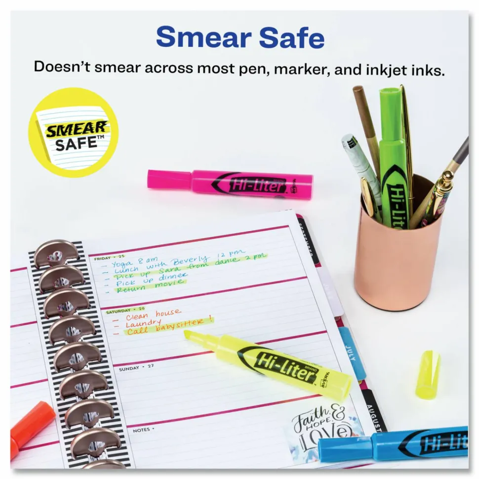 Avery Hi-Liter SmearSafe Highlighters, Chisel Tip, Desk-Style, Assorted, Pack Of 12 Highlighters