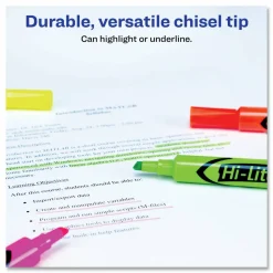 Avery Hi-Liter SmearSafe Highlighters, Chisel Tip, Desk-Style, Assorted, Pack Of 4