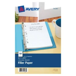 Avery Mini Binder Filler Paper, Fits 3-Ring/7-Ring Binders, 5-1/2" x 8-1/2", College Ruled, Pack of 100 Sheets