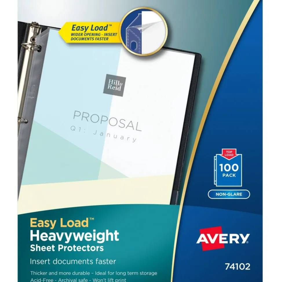 Avery Non-Glare Heavyweight Sheet Protectors With Easy Load, 8-1/2" x 11", Clear, 100 Document Protectors