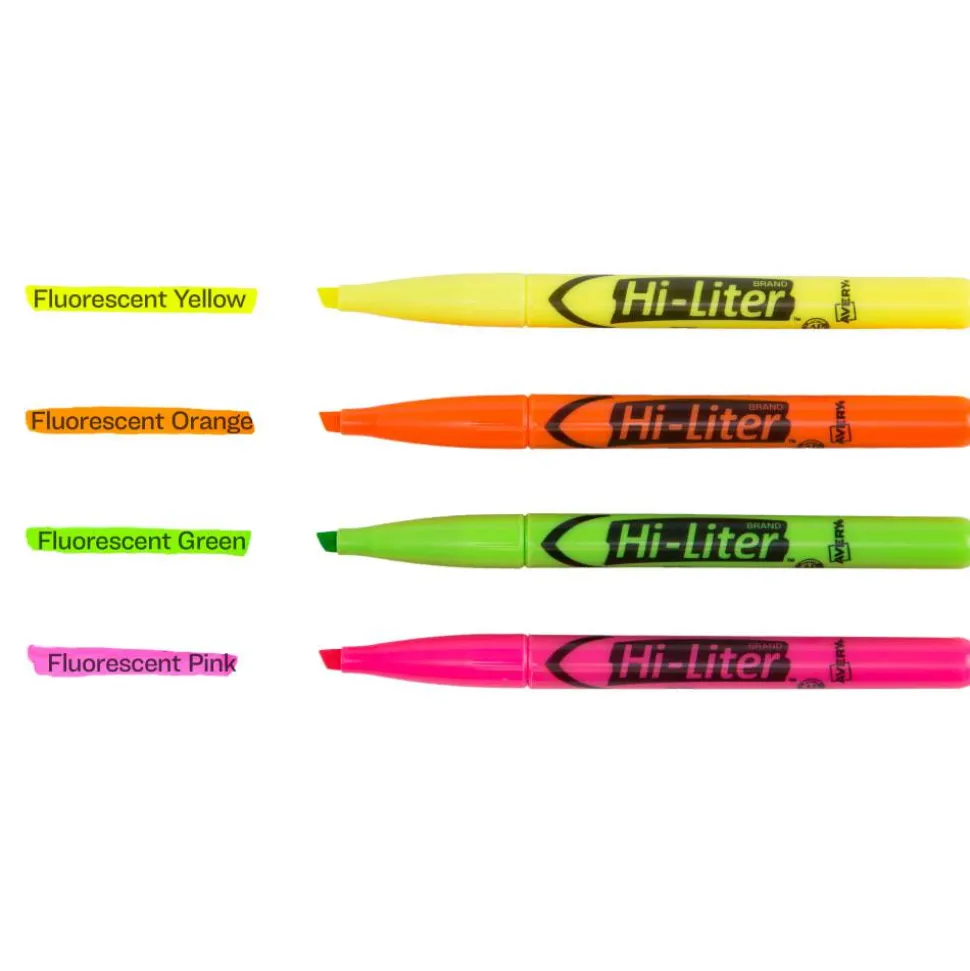 Avery Pen Style Highlighters, Chisel Point Style, Assorted Fluorescent, Pack Of 4