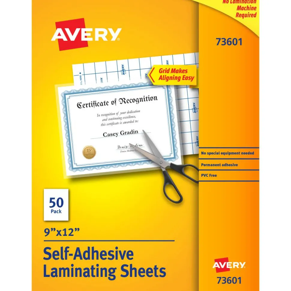 Avery Permanent Self-Adhesive Laminating Sheets, 9" x 12", Clear, Pack Of 50
