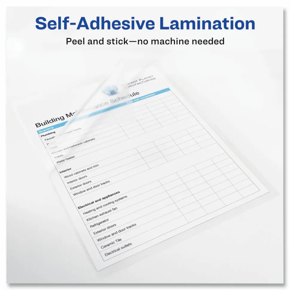 Avery Permanent Self-Adhesive Laminating Sheets, 9" x 12", Clear, Pack Of 50