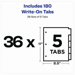 Avery Plain Tab Write-On Dividers, 8 1/2